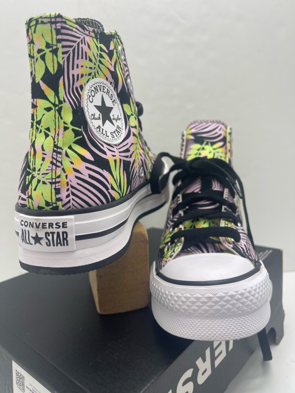 Converse WMNS CTAS EVA Lift Hi A01201C Blk/Pink Foam/Lime Rave Platform Sneakers - Picture 16 of 16